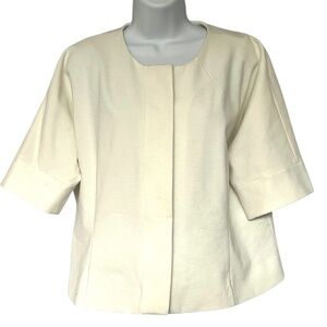 Joe Blazer Jacket Cream Size L Hidden Buttons 1/2 Length Sleeves Boxy Short